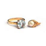 An 18ct gold ring set with single aquamarine, size P.5, gross weight 3.9g; together with a 9ct