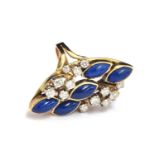 A 9ct gold vintage lapis and diamond ring, size I, gross weight 12.3g