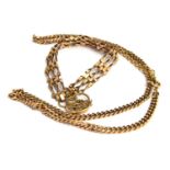 A 9ct gold chain with flat S links, weight 20g; together with a 9ct gold gate link bracelet with