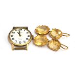 A pair of yellow metal citrine earrings together with a 9ct Rotary ladies watch