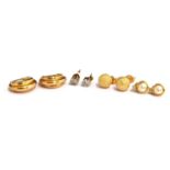 Four pairs of 9ct (some marks indistinct) earrings, to include diamond studs made up with seven