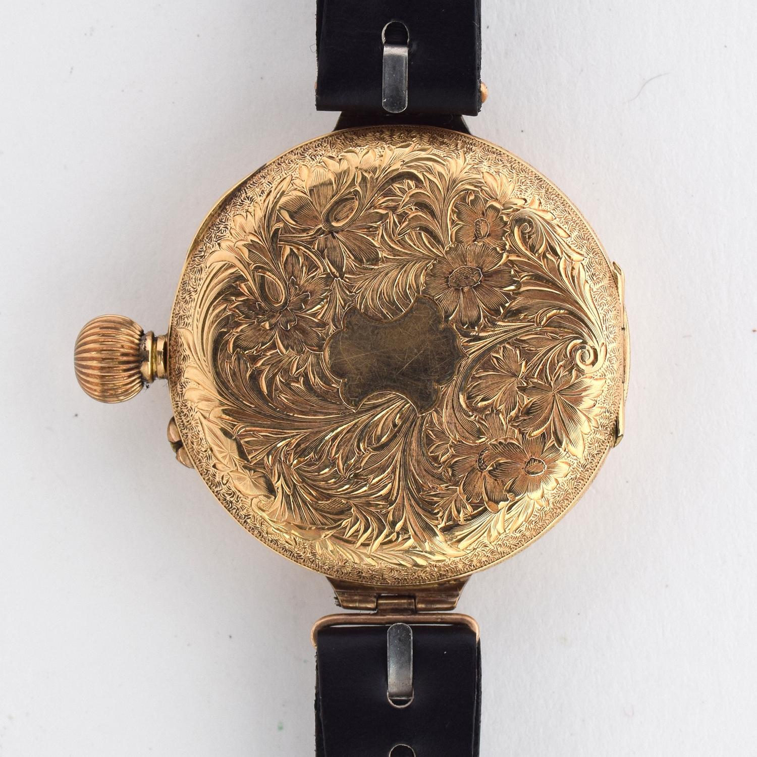 AN 18CT GOLD CONVERTED FOB WATCH Champagne dial with floral engraving to centre, painted Arabic - Image 3 of 3