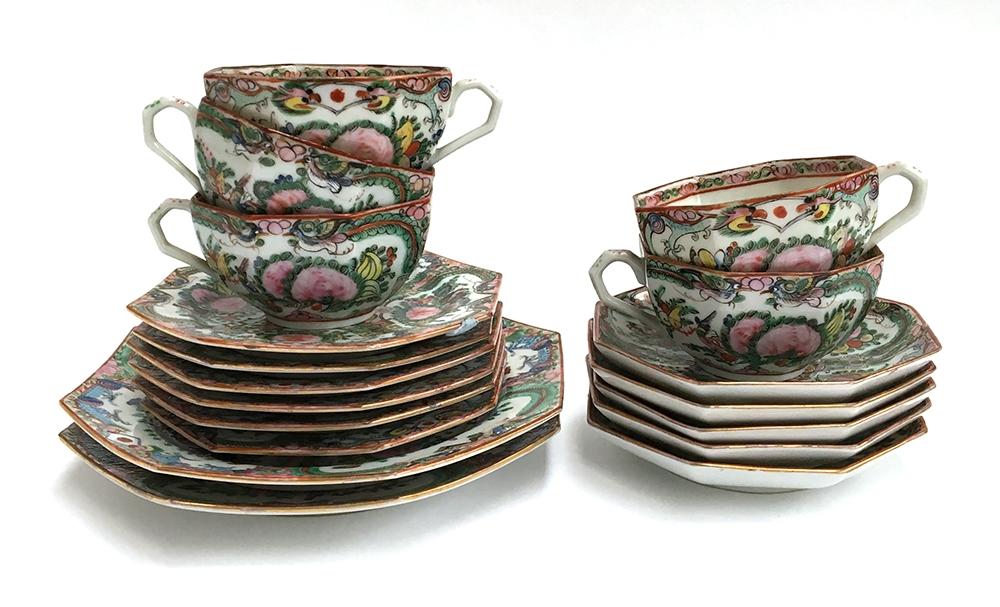 A 20th century Chinese famille rose part tea set, comprising cups, saucers, and plates (20 pieces)