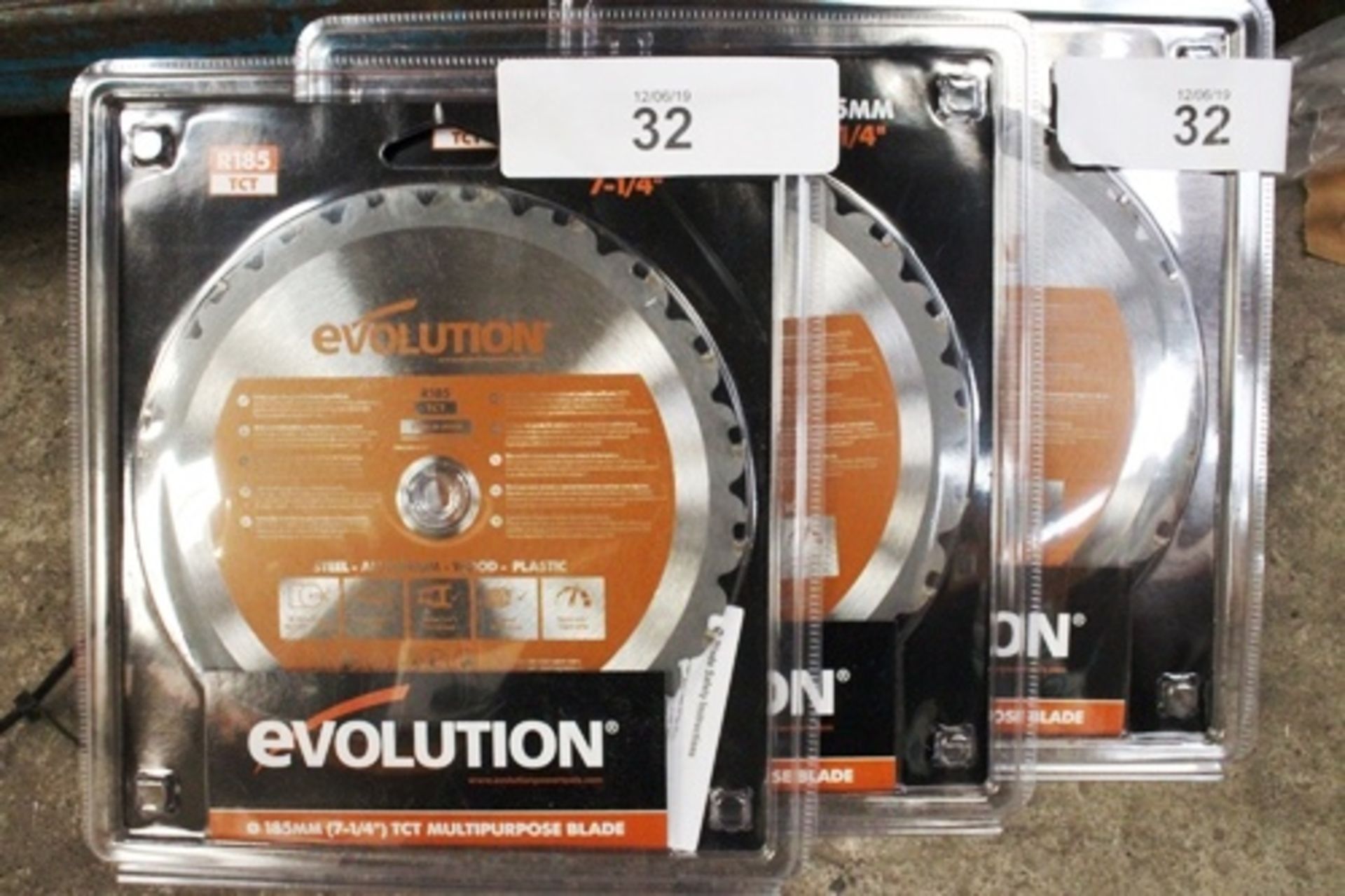 3 x Evolution circular blades, R185 TCT 185mm diameter, steel, aluminium, wood, plastic - New (TC2)