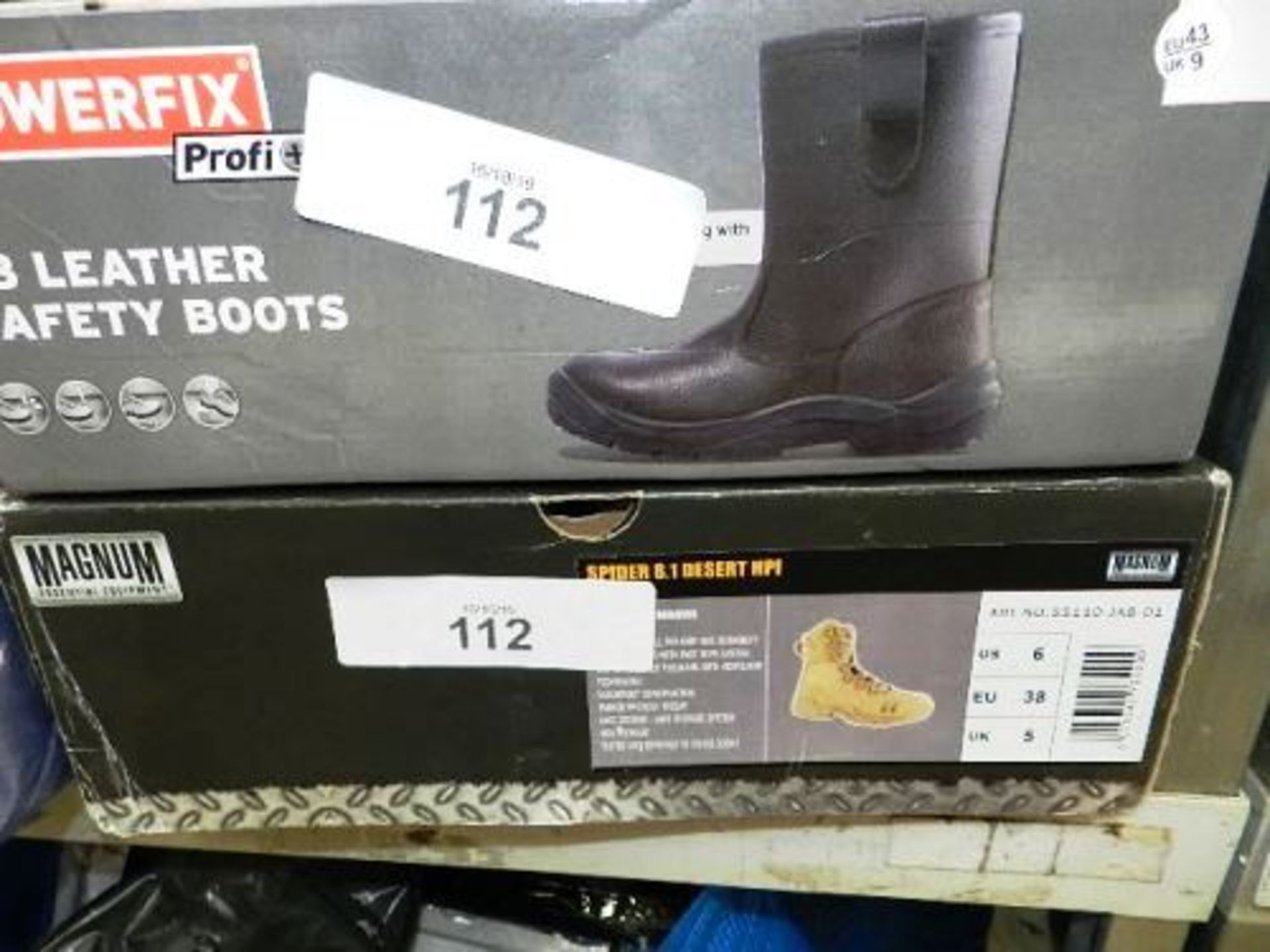 1 x pair Power Fix safety boots, size 9 and 1 x pair Magnum Desert boots, size 5 - New (esb14c)