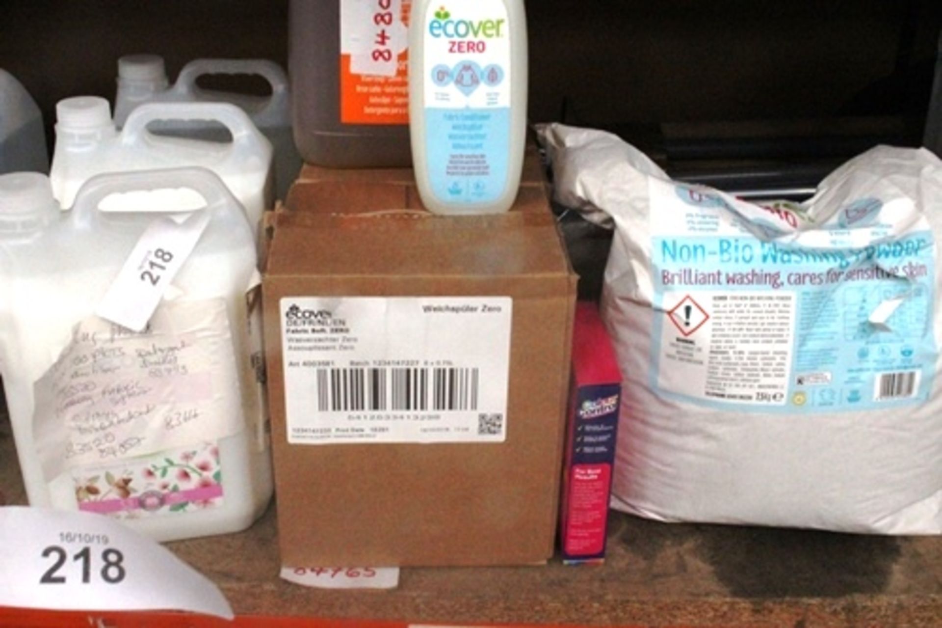 A quantity of Ecover products including 7.5kg of washing powder, 12 x 750ml fabric conditioner, 2