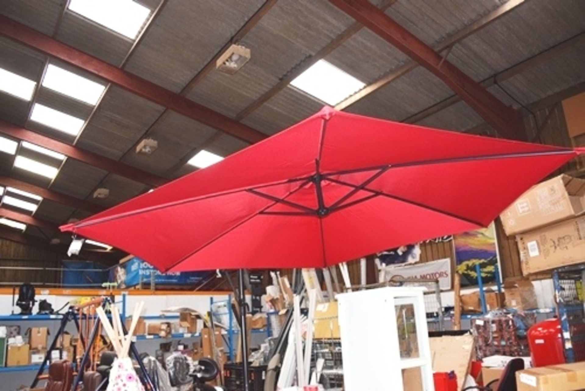 1 x Marko red over hanging 3m parasol - New (GS35)