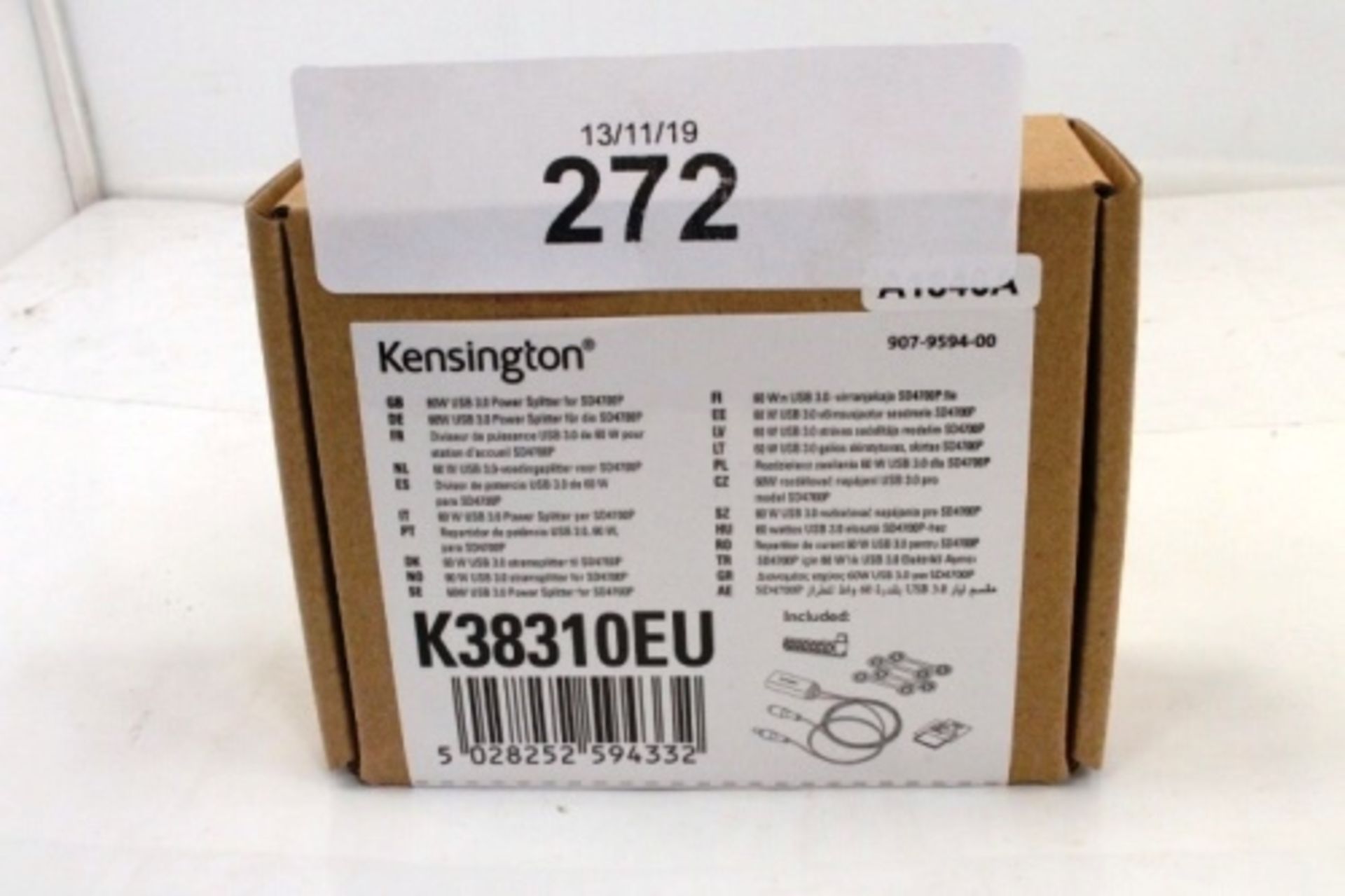 1 x Kensington 60W USB 3.0 power splitter, model K38310EU, RRP £38.00 - Sealed new in box (C1)