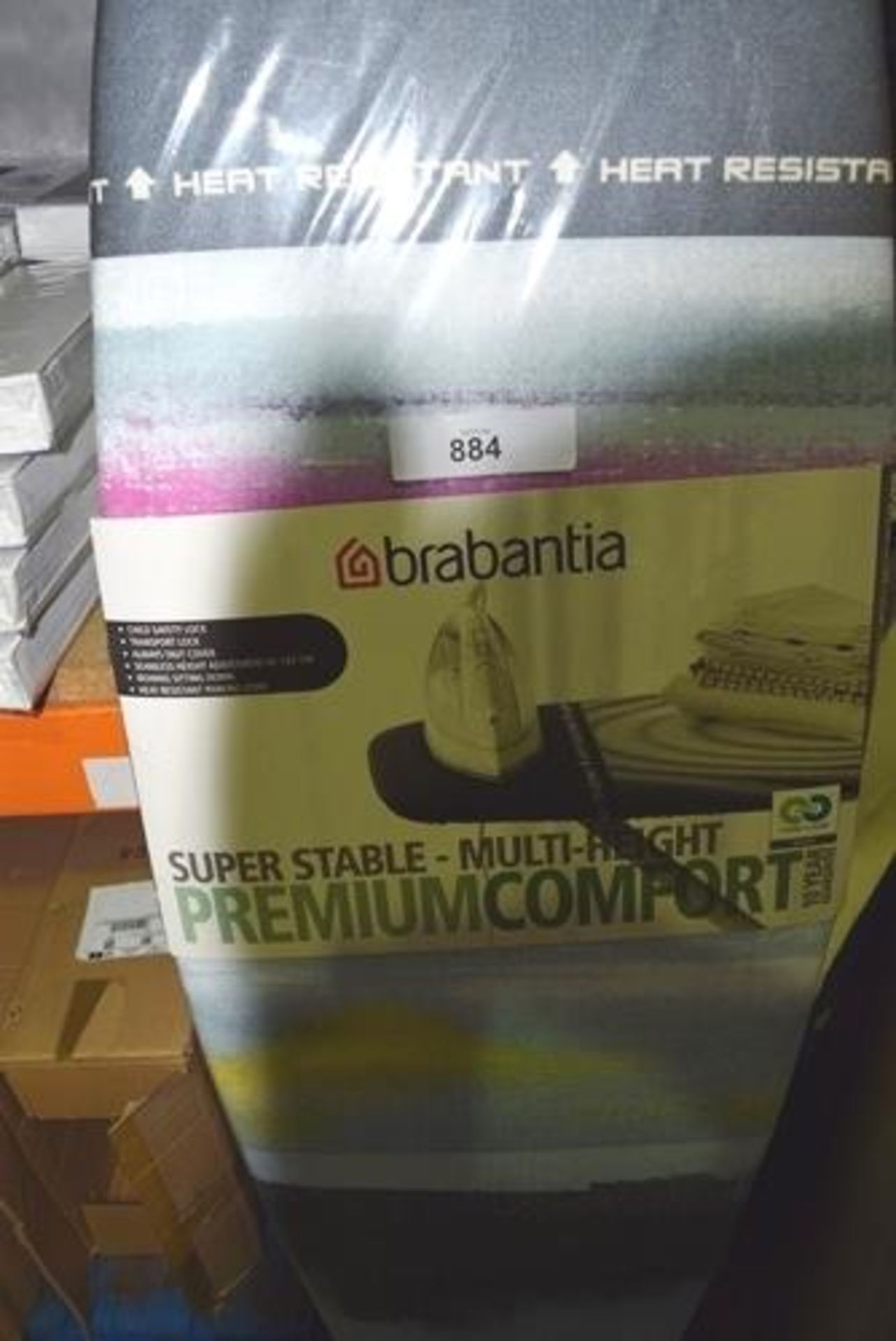 1 x Brabantia super stable multi height premium comfort morning breeze ironing board, code