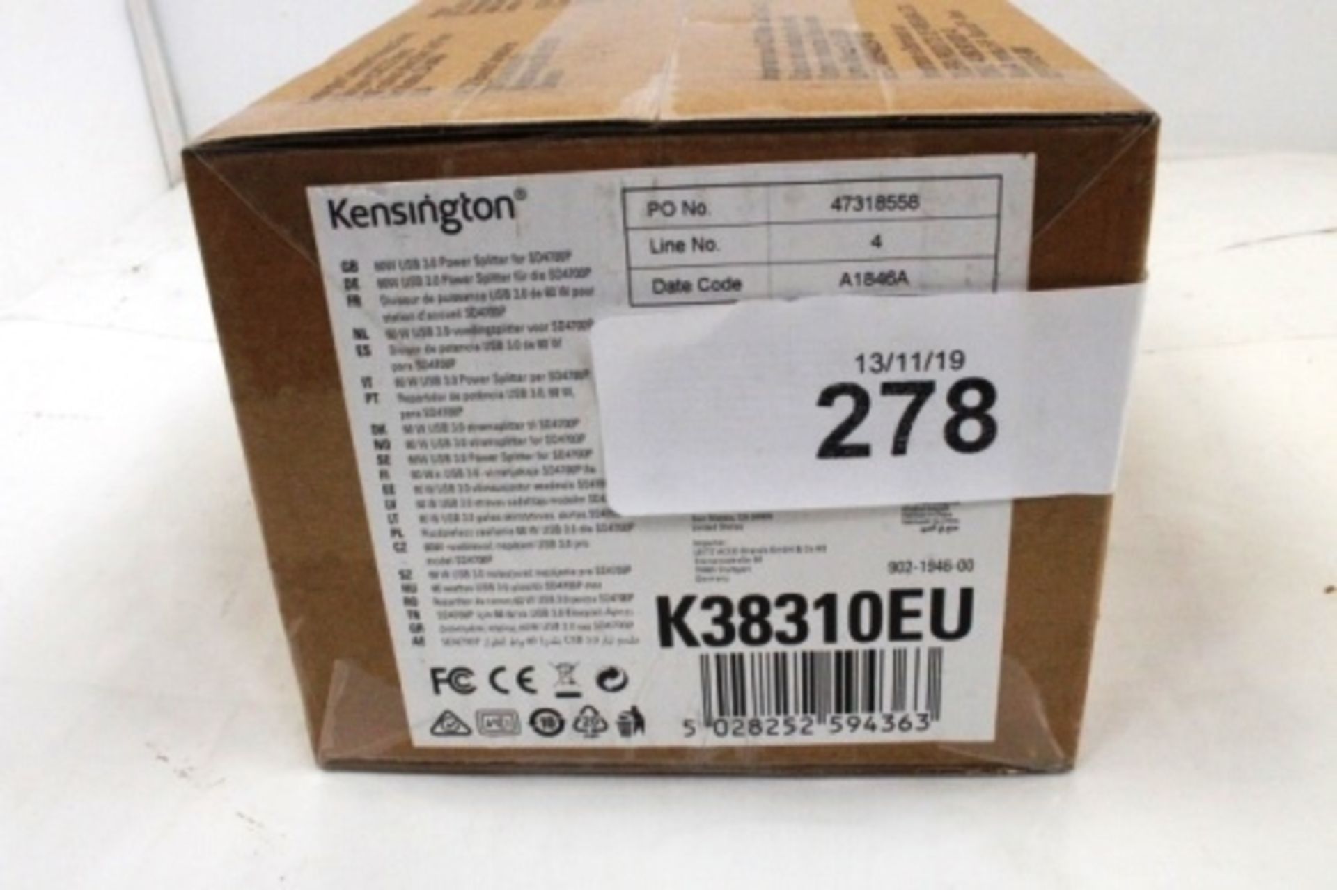 4 x Kensington 60W USB 3.0 power splitters, model K38310EU, RRP £38.00 each - Sealed new in box (