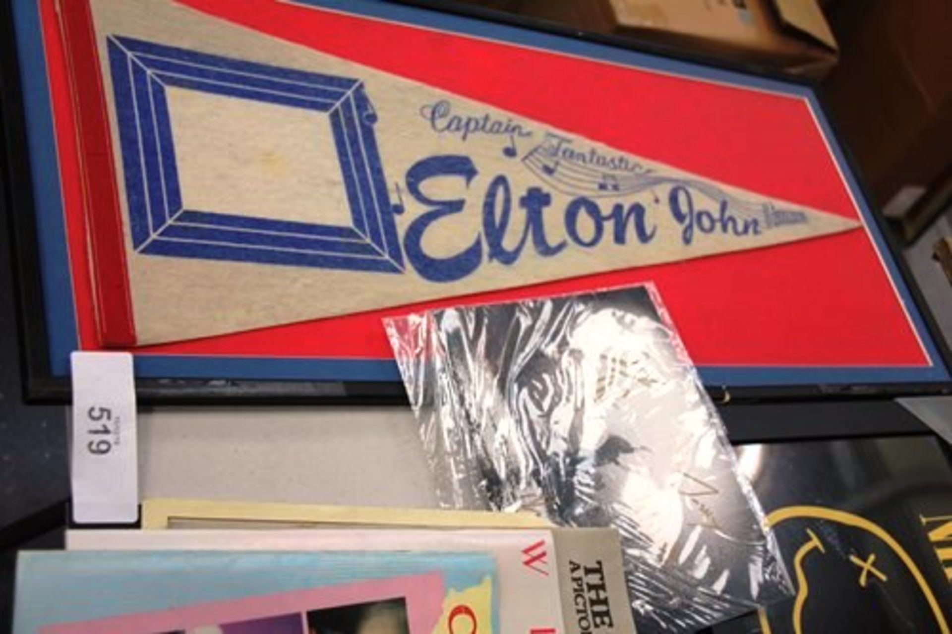 Items of memorabilia comprising Captain Fantastic Elton John banner and a print of a Nirvana - Image 3 of 3