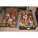 Two boxes of various dis cast model vehicles