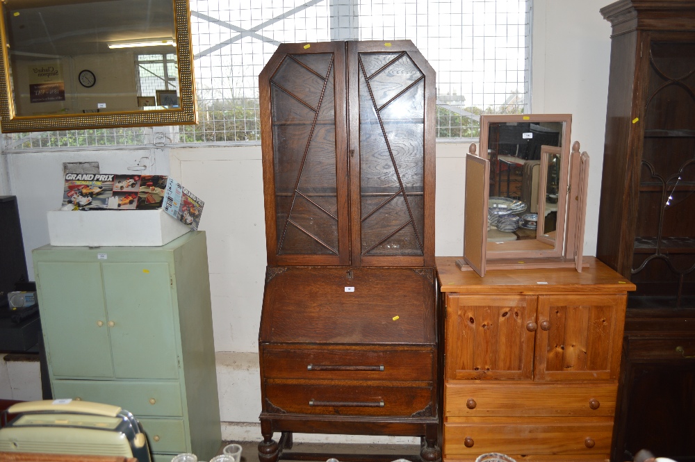 A 1920s/30s oak bureau bookcase fitted two drawers