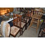 Three oak barley twist chairs together with an oak