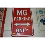 An MG 'Parking Only' sign
