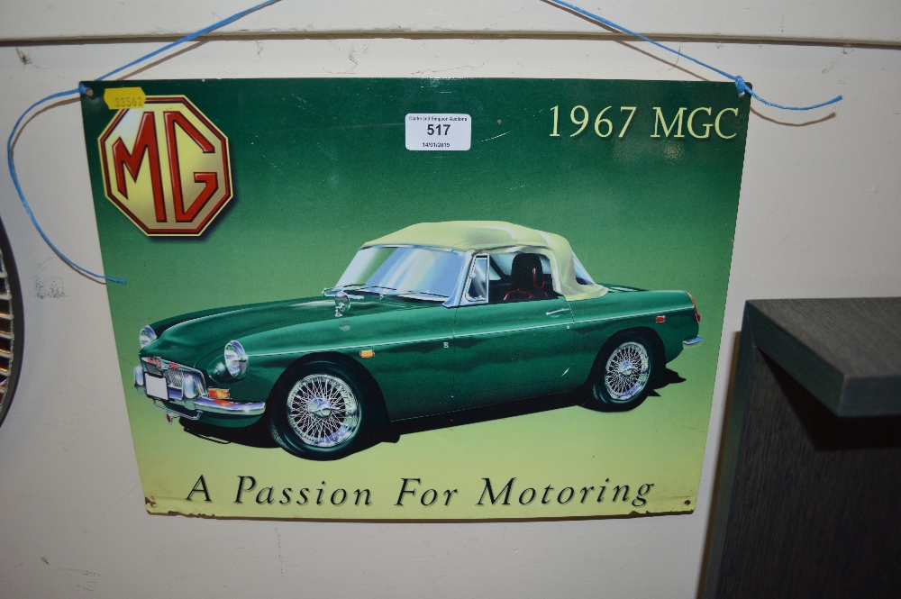 An MG metal advertising sign