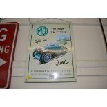 A metal MG advertising sign