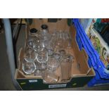 A box of various glassware