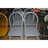A set of four stick back grey painted dining chair