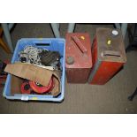 A box containing a chain hoist etc. together with