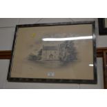 H W Hellings, framed pencil sketch of a country ho