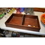 A mahogany two division cutlery tray