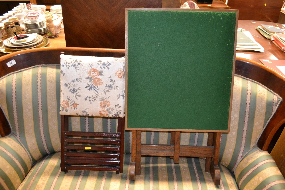 A folding card table and a stool