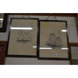 H W Hellings, pair of frame pencil sketches of pup