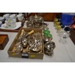 A tray of various silver plated cutlery; various o