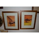 A pair of pine frame watercolour studies