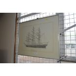 A black and white print of the Cutty Sark