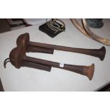 Two metal vintage car horns