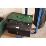 A large green military First Aid box and a metal
