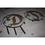 Two large cast D & J letters in circular frames