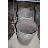 Three galvanised metal dust bins