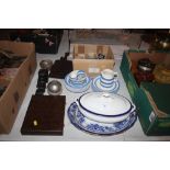 A quantity of T G Green blue and white dinnerware;