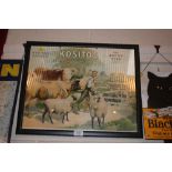 A "Cossetos" animal feed advertising poster in frame