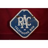 An octagonal RAC telephone box enamel sign, (22.5"