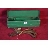 A tractor tool box and four vintage spanners