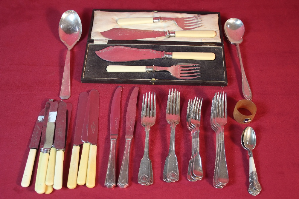 A pair of cased plated fish servers; another pair