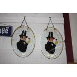 Two oval glass wine advertising signs, 17¾" x 12¾" approx.