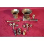 Two brass pestle & morters and other brass ware