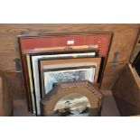 A mahogany framed mirror together with a quantity