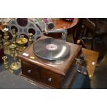 A mahogany cased table topped gramophone