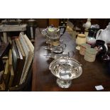A silver plated three piece tea set; together with