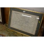 A framed and glazed map depicting a new railway ma