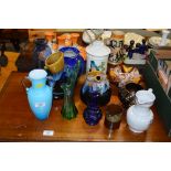 A quantity of various glass and pottery vases; a F