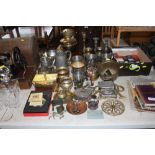 A quantity of metalware items to include tankards;