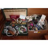 Two boxes of various costume jewellery