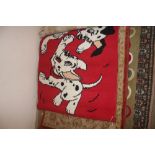An approx 3'2" x 2'7" rug depicting dalmatians